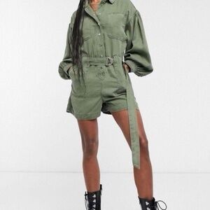 All Saints Rare Jess Military Green Long Sleeve Romper - size 4